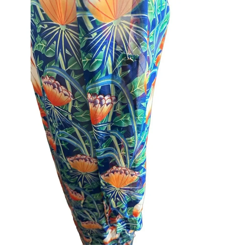 Grifflin Paris Tropical Floral Blue Long Bathing Suit Cover Up Size Small Women'